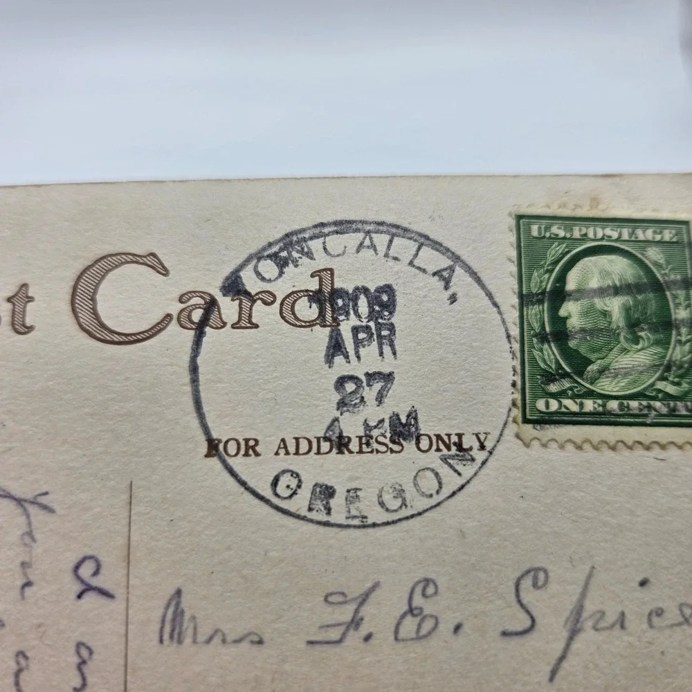 Antique‎ 1909 Pink Carnation Postcard Yoncalla Oregon Postmark One Cent Stamp